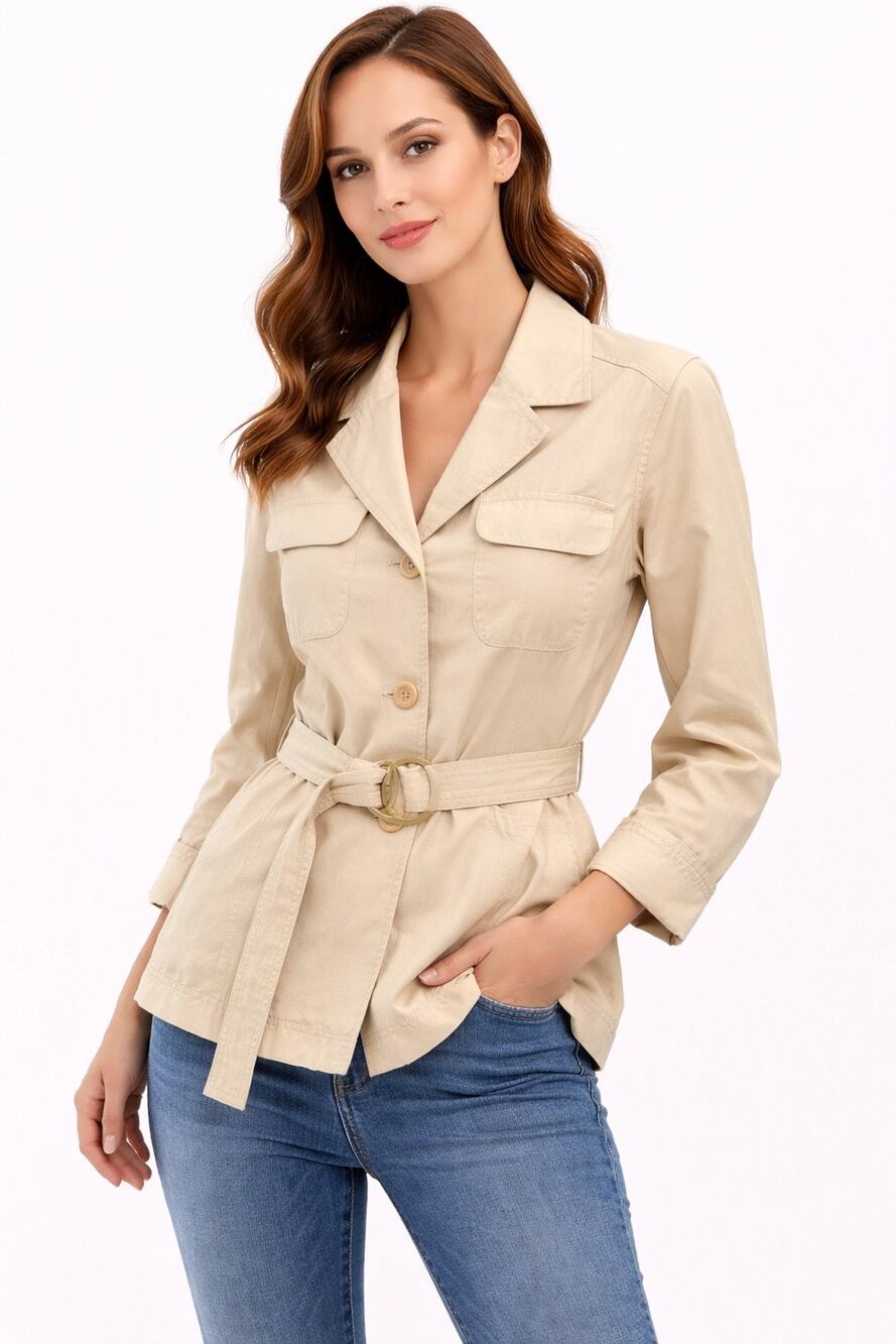 EDDIE BAUER Beige Belted Utility Jacket Safari Outdoor Heritage Size 10